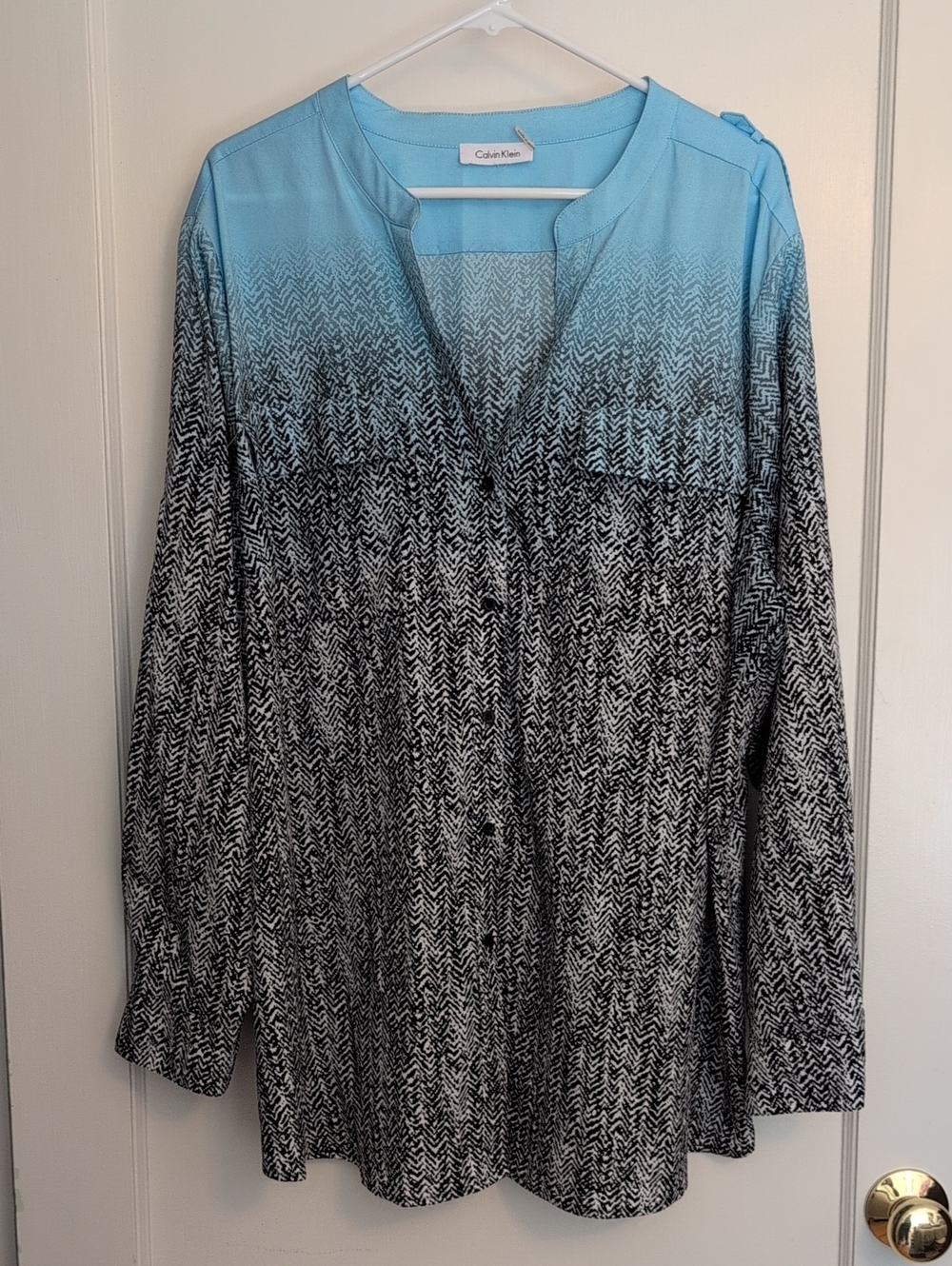 Calvin Klein Blue to Black Ombre Button-Down Blouse